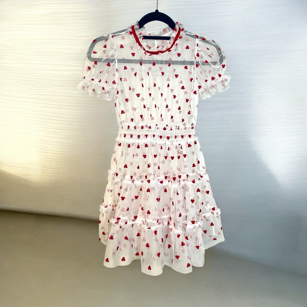 Disney Sheer White and Red Minnie Mouse Print Ruffle Tiered Girlz Dress